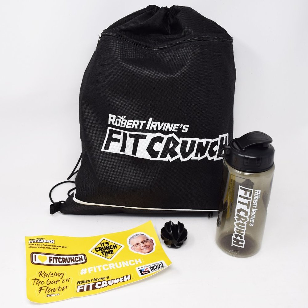 Robert Irvine Fit Crunch Cinch Sack Backpack Sports Shake Bottle Mixing Ball New